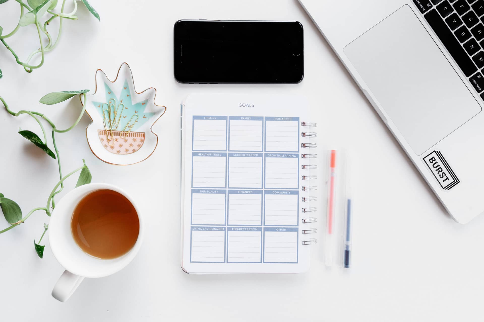 Goal planning supplies on desk