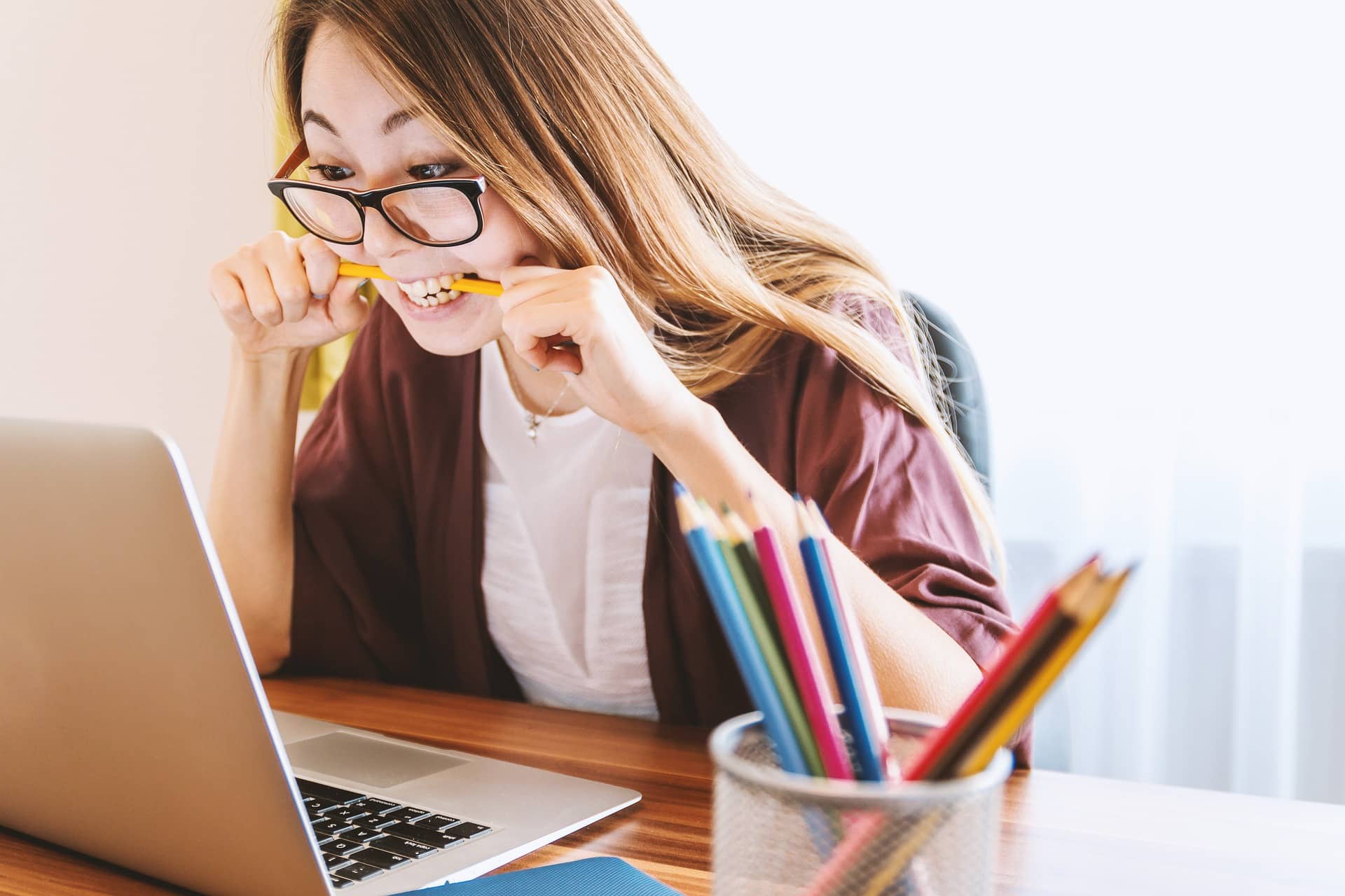 stress female working laptop